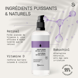 Facial Serum 30 ML: Retinol - Vitamin D - Bakuchiol - 99% natural origin - Immediate Powerful Anti-Wrinkle action
