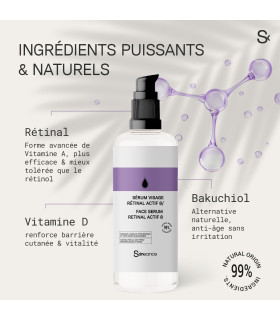 Facial Serum 30 ML: Retinol - Vitamin D - Bakuchiol - 99% natural origin - Immediate Powerful Anti-Wrinkle action