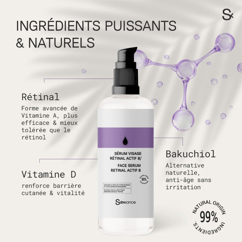 Facial Serum 30 ML: Retinol - Vitamin D - Bakuchiol - 99% natural origin - Immediate Powerful Anti-Wrinkle action